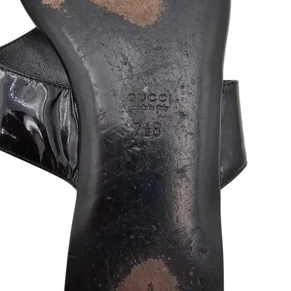 Gucci Horsebit Flat Thong Sandal Black Patent Leather Silver Size 7.5 - Picture 11 of 11